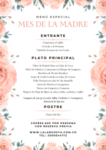 MENU DIA DE LAS MADRES 2026